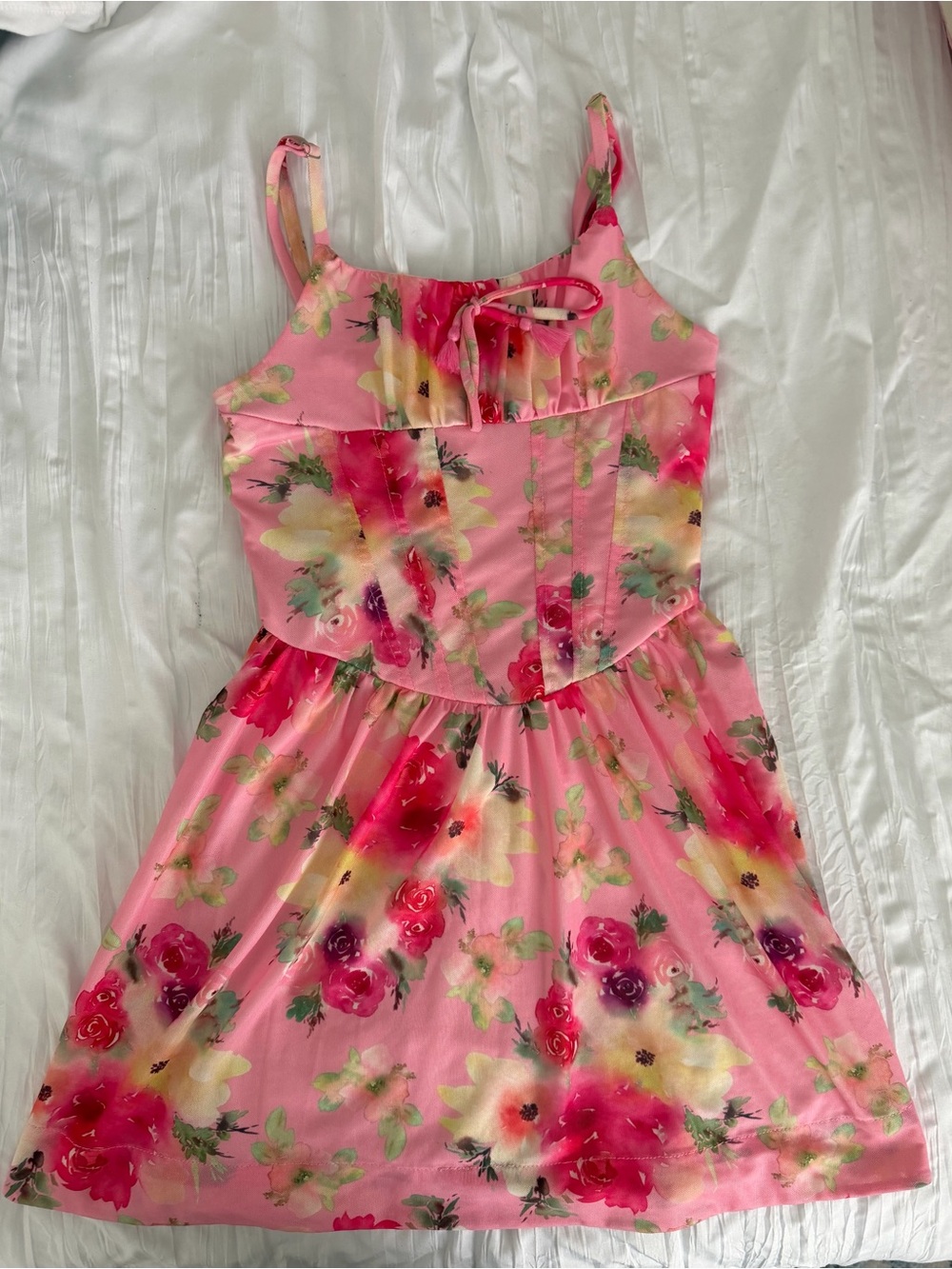Flowers by Zoe Pink Floral Sundress with Ribbon Tie